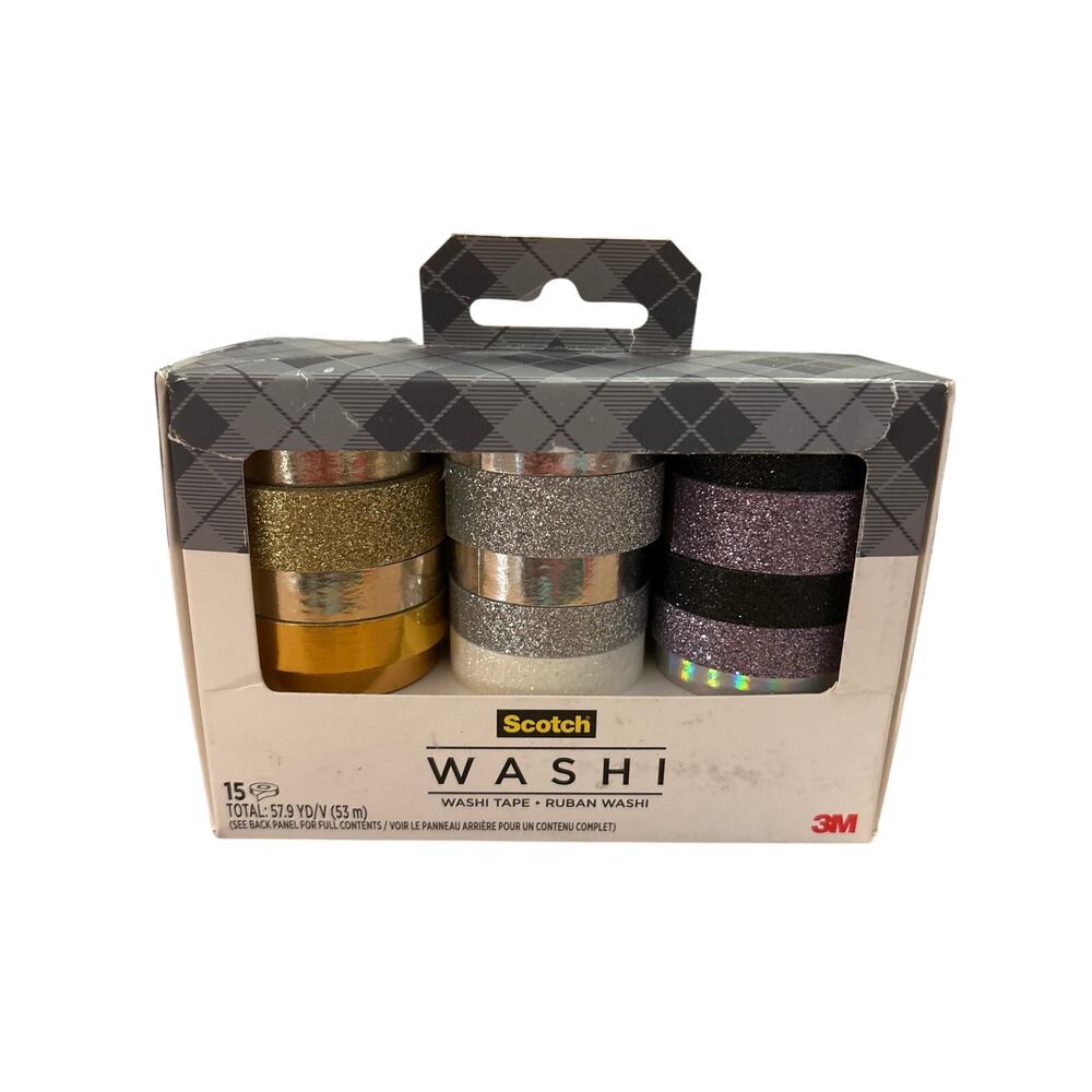 New Scotch Washi Glitter Metallic Tape Assorted Size/Colors/Finish 15 Rolls/Pack - Picture 2 of 4